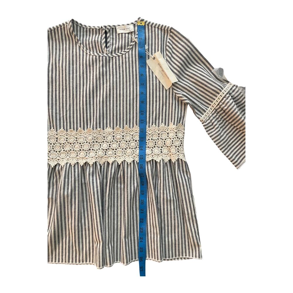 Orange Creek Blue Stripe Lace Bell Sleeve Top S NWT - Picture 6 of 6
